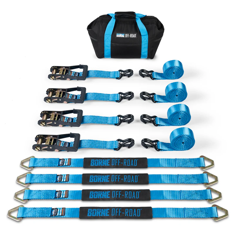 Borne Off-Road Vehicle Ratchet Tie-Down Kit (4 pack) Blue - Image 5