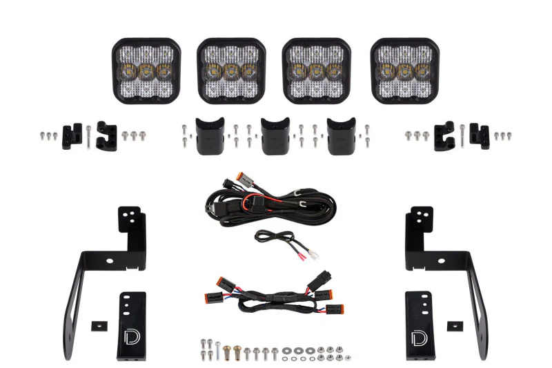 Diode Dynamics Jeep JK SS5 4-Pod CrossLink Grille Lightbar Kit Pro - White Combo