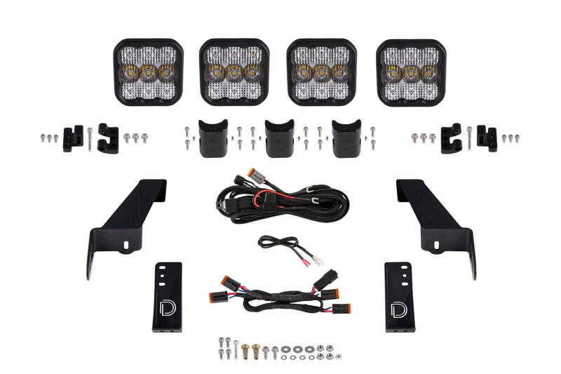 Diode Dynamics Jeep JL SS5 4-Pod CrossLink Grille Lightbar Kit Pro - White Combo