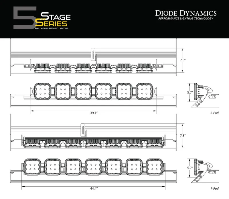 Diode Dynamics Prinsu/Sherpa Roof Racks- SS5 7-Pod CrossLink Mounting Kit - Sport Yellow Driving - Image 4