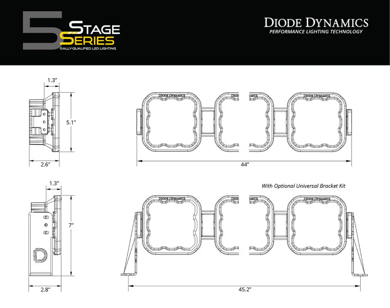 Diode Dynamics SS5 Sport Universal CrossLink 7-Pod Lightbar - White Driving - Image 9