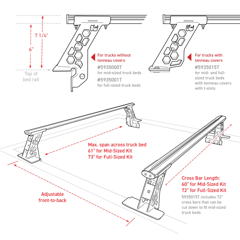 Go Rhino 15-22 Ford F-150 / 07-21 Toy. Tundra XRS Cross Bars Kit - Tex Blk (Attch Tonneau Cvr T-Trk) - Image 8