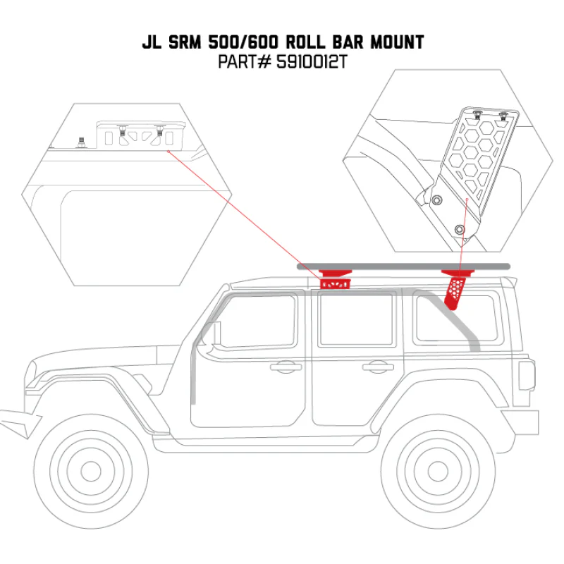 Go Rhino 19-22 Jeep Wrangler JLU SRM Roll Bar Mount Kit - Tex. Blk - Image 8