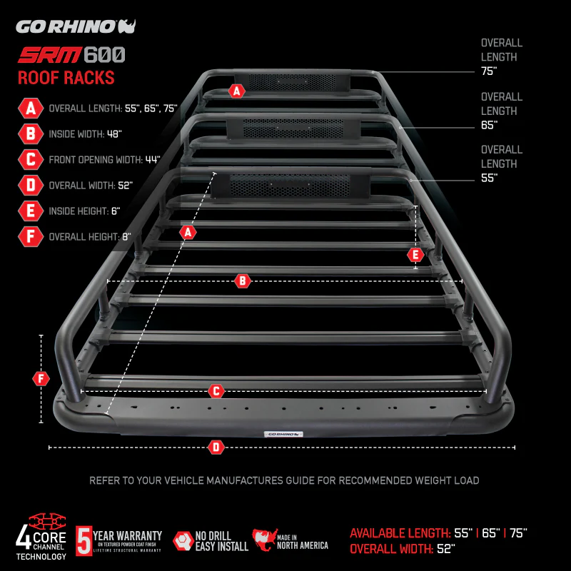 Go Rhino SRM 600 Basket Style Roof Rack 55in. - Tex. Blk - Image 19
