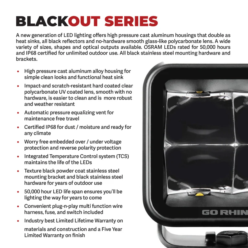 Go Rhino Xplor Blackout Series Maxline LED Hi/Low Beam w/Multi DRL (Surface Mount) 9in. - Blk - Image 6