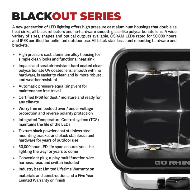 Go Rhino Xplor Blackout Series Round LED Spot Light Beam w/DRL (Surface/Thread Stud Mnt) 7in. - Blk - Image 10
