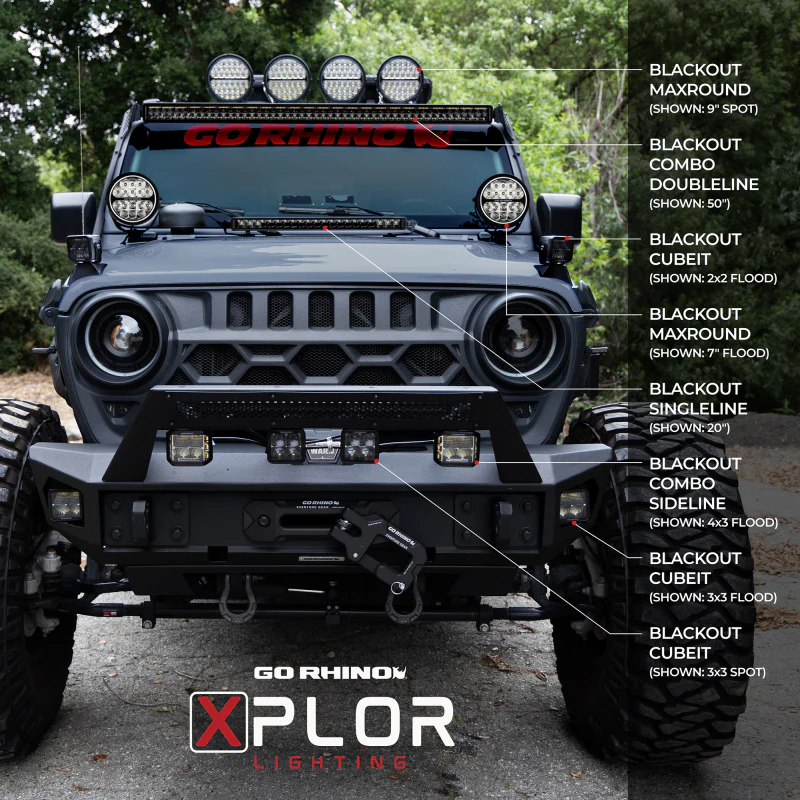 Go Rhino Xplor Blackout Series Sgl Row LED Light Bar (Surface/Threaded Stud Mount) 20.5in. - Blk - Image 4