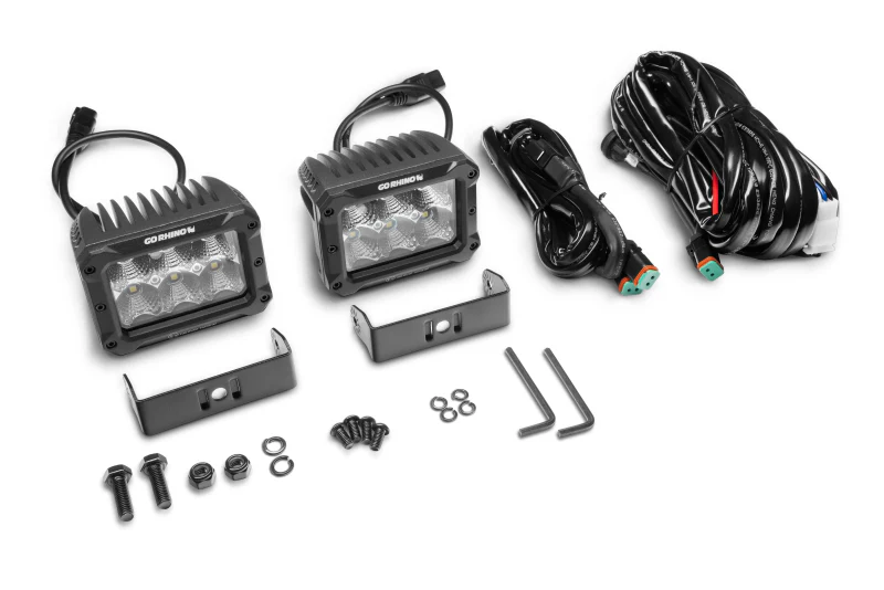 Go Rhino Xplor Bright Series Rectangle LED Flood Light Kit (Surface/Thread Std Mnt) 4x3 - Blk (Pair) - Image 4