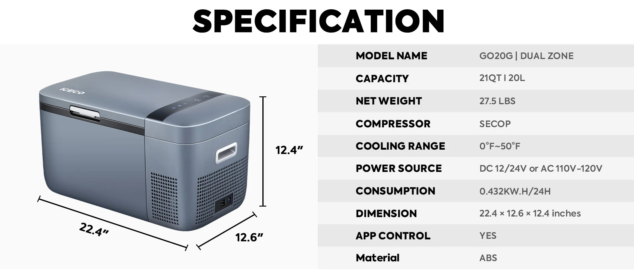 GO20 Dual Zone 12V Portable Freezer| ICECO | 20 LT - Image 10