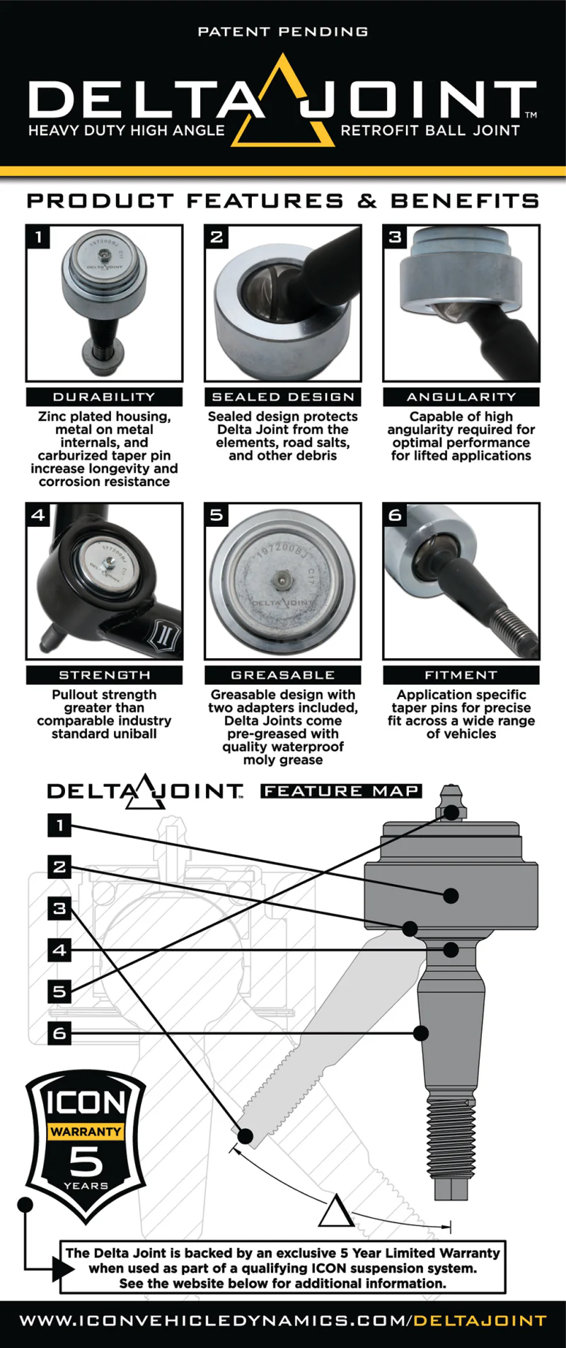 ICON 2005+ Toyota Tacoma Tubular Upper Control Arm Delta Joint Kit - Image 4