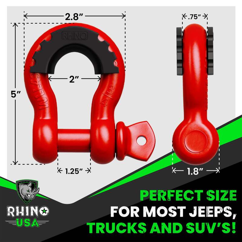 Rhino USA 3/4In D-Ring Shackle Set (2-Pack) Matte Black - Image 3