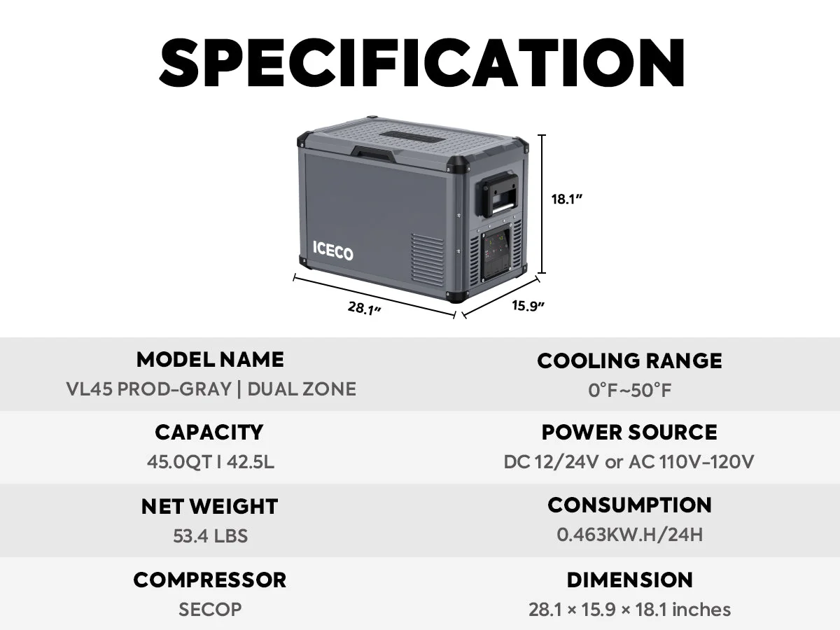 VL45ProD Dual Zone Portable Freezer - Gray | ICECO - Image 5